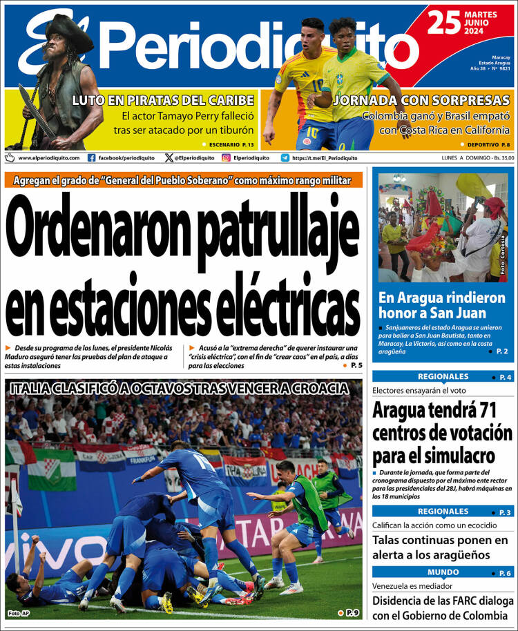 Titulares de la prensa nacional para este 25 de junio