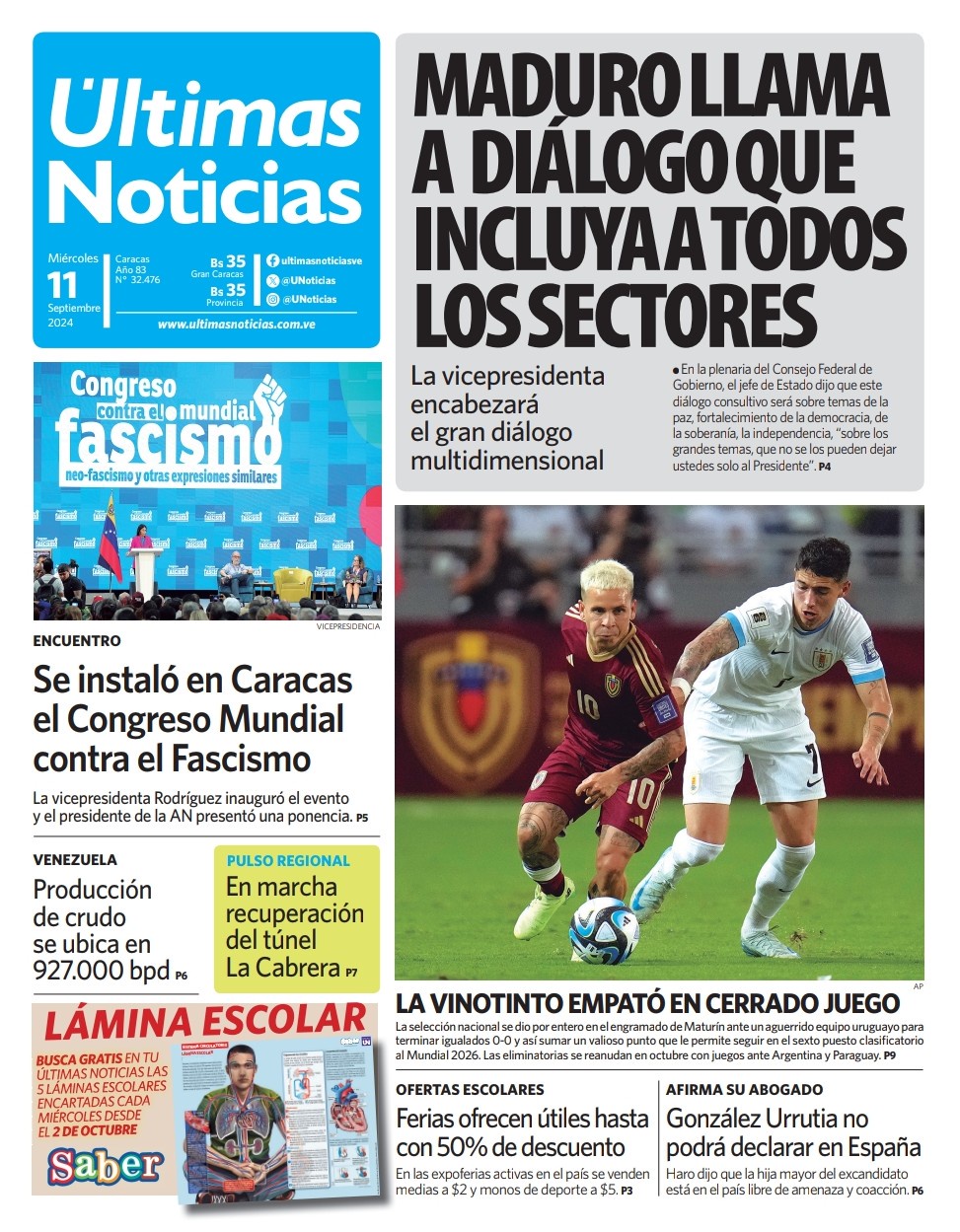 Titulares de la prensa nacional para este 11 de septiembre