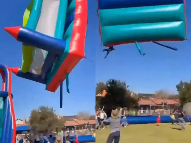 Mayor susto: Un castillo inflable salió volando durante festival escolar en Sudáfrica