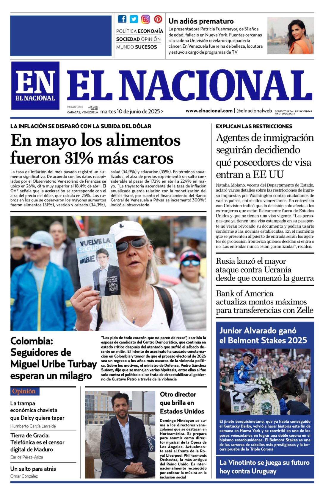 Titulares de la prensa nacional para este martes 10 de junio