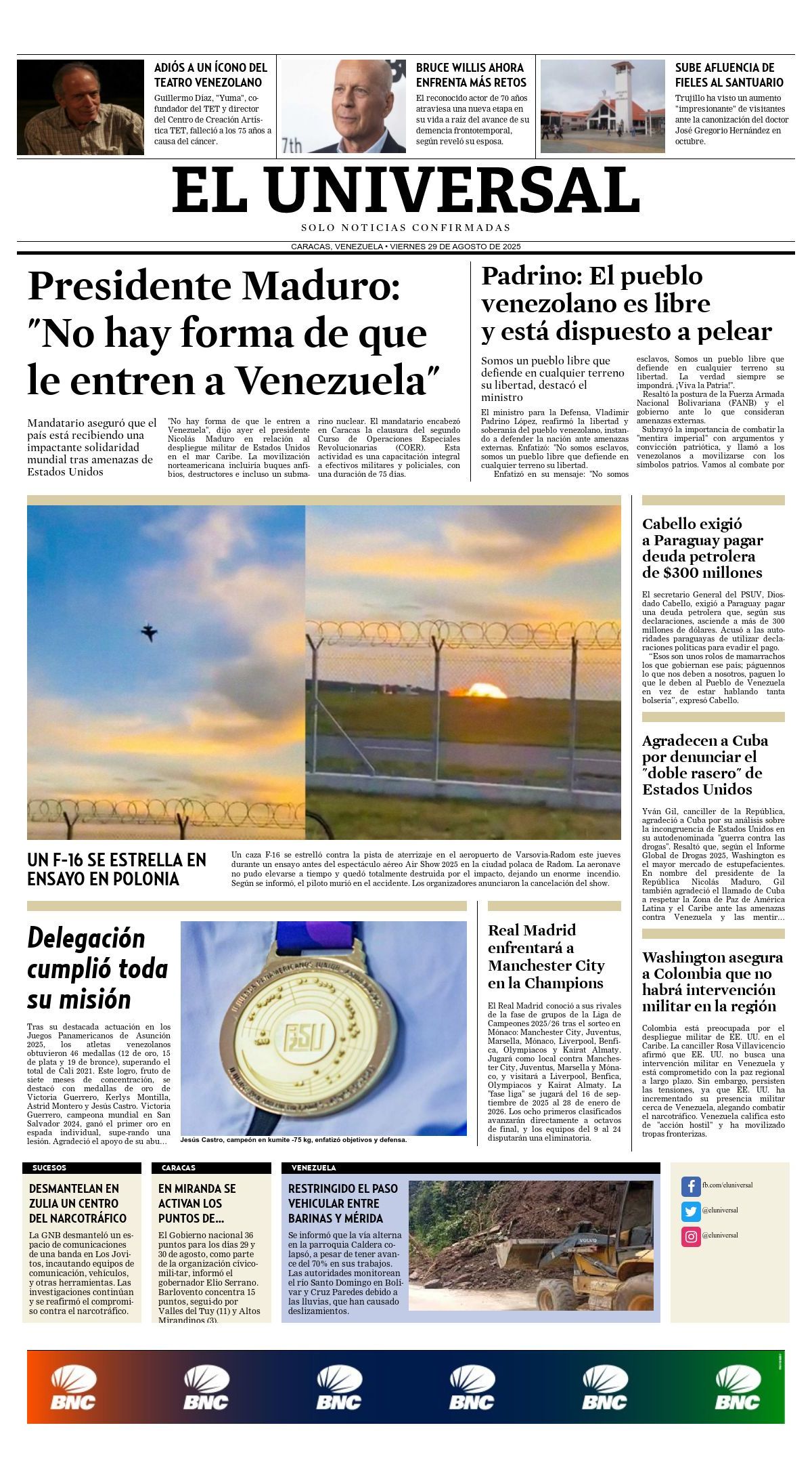Titulares de la prensa nacional para este viernes 29 de agosto