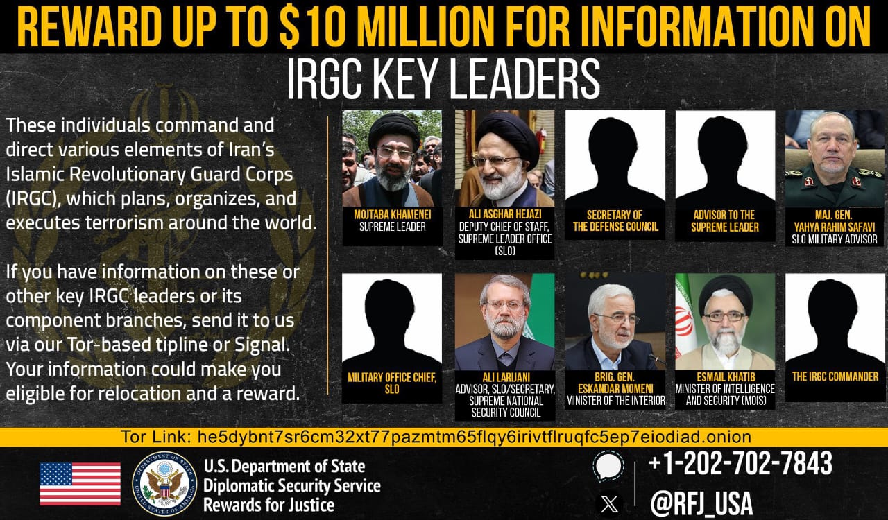 EEUU ofrece recompensa de 10 millones de dólares por información sobre el ayatolá Mojtaba Khamenei y otros dirigentes iraníes