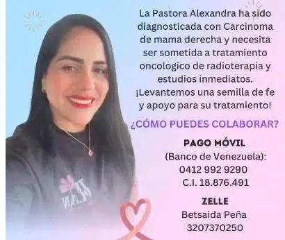 Hacen campaña de recaudación de fondos para la pastora Alexandra Villalobos en su batalla contra el cáncer de mama